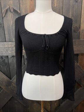 Garage Black Babydoll Crop Top S Bodycon Long Sleeves Dark Coquette NWT FLAWED